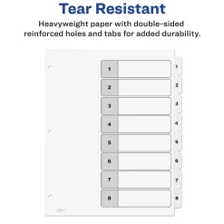 Avery Ready Index Table of Contents Paper Dividers, 1-8 Tabs, White (11132)