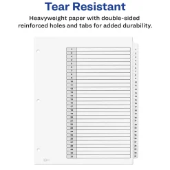 Avery Ready Index Table of Contents Pre-Printed Numeric Paper Divider, 31 Tabs, White, 1 Set (11128/RI21331C)