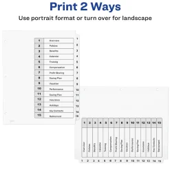 Avery Ready Index Table of Contents Paper Dividers, 1-15 Tabs, White (11142)
