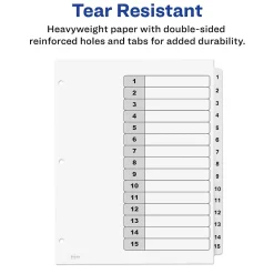 Avery Ready Index Table of Contents Paper Dividers, 1-15 Tabs, White (11142)