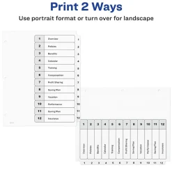 Avery Ready Index Table of Contents Paper Dividers, 1-12 Tabs, White (11140)