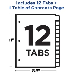 Avery Ready Index Table of Contents Paper Dividers, 1-12 Tabs, White (11140)