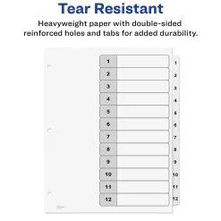 Avery Ready Index Table of Contents Paper Dividers, 1-12 Tabs, White (11140)