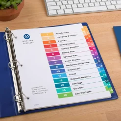 Avery Ready Index Table of Contents Paper Dividers, 1-15 Tabs, Multicolor, 6 Sets/Pack (11197)