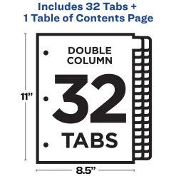 Avery Ready Index Table of Contents Double Column Paper Dividers, 1-32 Tabs, Multicolor (11322)