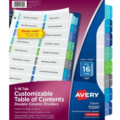 Avery Ready Index Table of Contents Double Column Paper Dividers, 1-16 Tabs, Multicolor (11320)