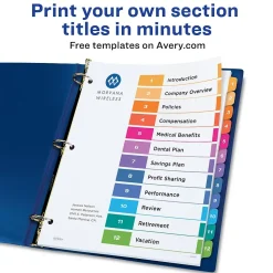 Avery Ready Index Table of Contents EcoFriendly Paper Dividers, 1-12 Tabs, Multicolor, 3 Sets/Pack (11083)