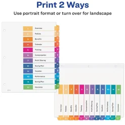 Avery Ready Index Table of Contents EcoFriendly Paper Dividers, 1-12 Tabs, Multicolor, 3 Sets/Pack (11083)