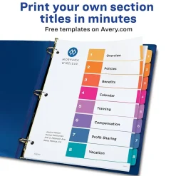 Avery Ready Index Table of Contents EcoFriendly Paper Dividers, 1-8 Tabs, Multicolor, 3 Sets/Pack (11081)