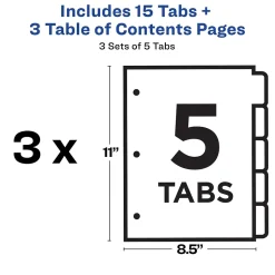 Avery Ready Index Table of Contents EcoFriendly Paper Dividers, 1-5 Tabs, Multicolor, 3 Sets/Pack (11080)