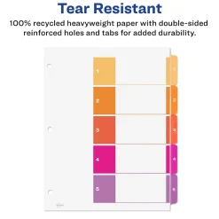 Avery Ready Index Table of Contents EcoFriendly Paper Dividers, 1-5 Tabs, Multicolor, 3 Sets/Pack (11080)