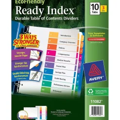 Avery Ready Index Table of Contents EcoFriendly Paper Dividers, 1-10 Tabs, Multicolor, 3 Sets/Pack (11082)