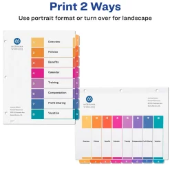 Avery Ready Index Table of Contents Paper Dividers, 1-8 Tabs, Multicolor, 24 Sets/Box (11168)