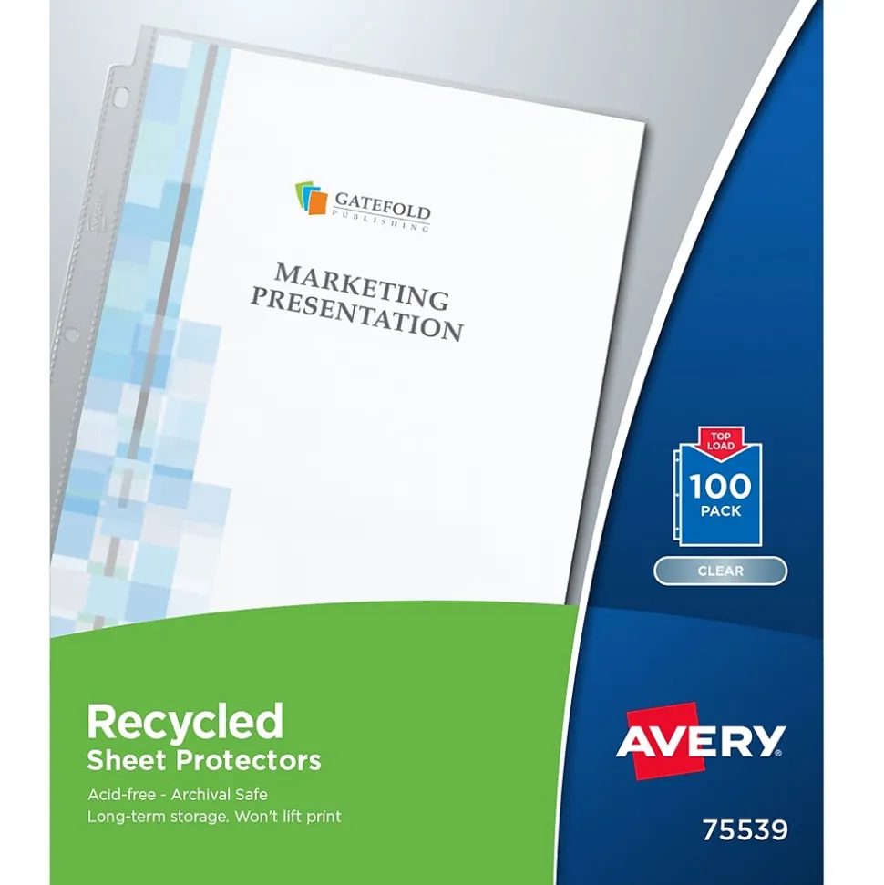 Avery Recycled Economy Lightweight Sheet Protectors, 8-1/2" x 11", Clear, 100/Box (75539)