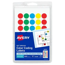 Avery See-Through Hand Written Color Coding Labels, 3/4" Dia., Translucent Assorted Colors, 35/Sheet, 29 Sheets/Pack (5473)