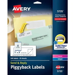 Avery Send & Reply Piggyback Laser/Inkjet Mailing Labels, 1-5/8" x 4" Outer, 1" x 3" Inner, 240 Labels/Pack (5735)
