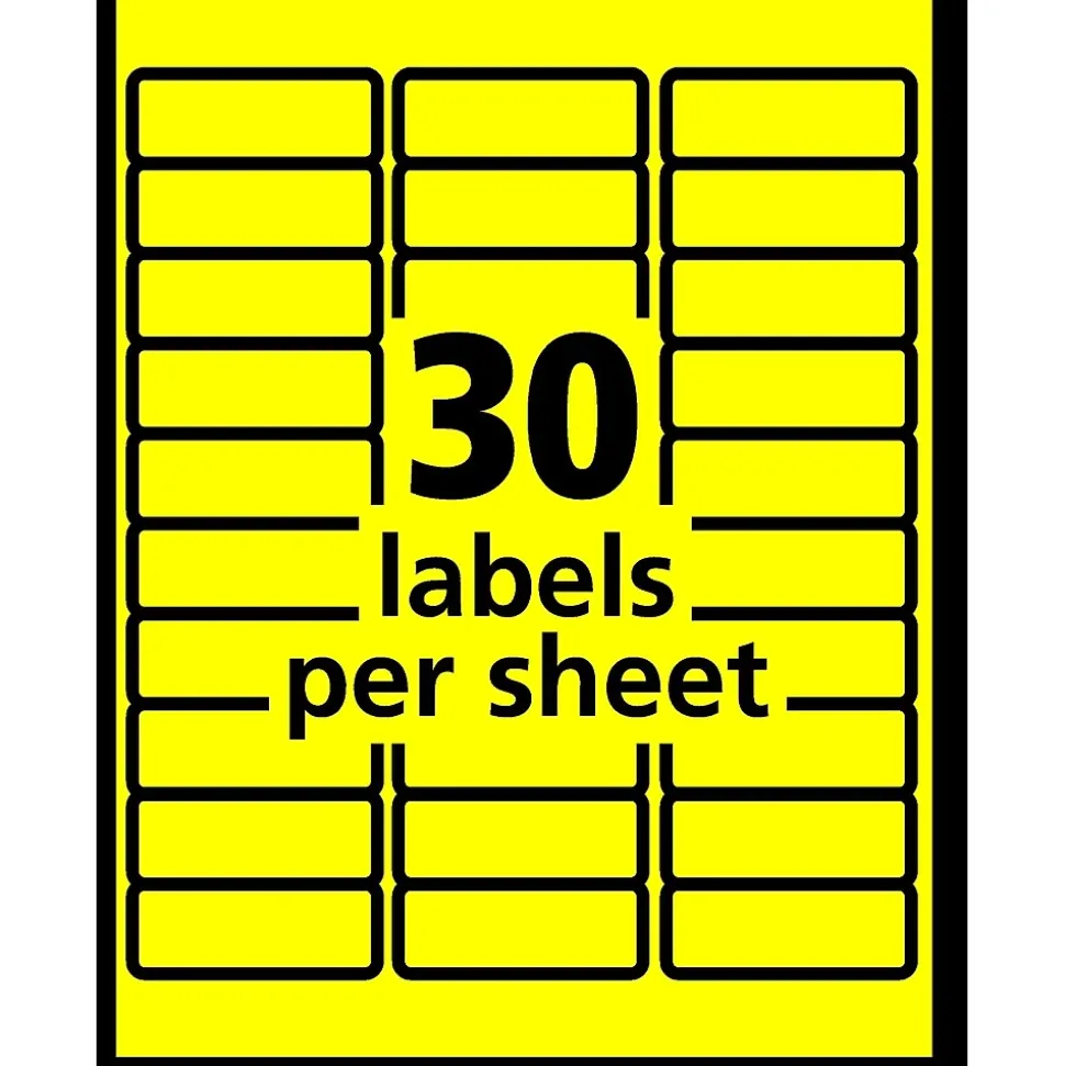 Avery Sure Feed Laser Address Labels, 1" x 2 5/8", Neon Yellow, 750 Labels/Pack (5972)