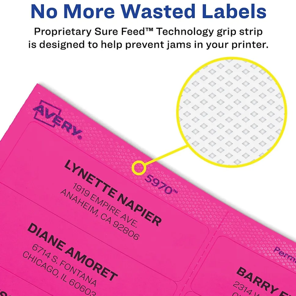Avery Sure Feed Laser Shipping Labels, 2" x 4", Assorted Neon: Green, Pink, Yellow, 150 Labels/Pack (5978)