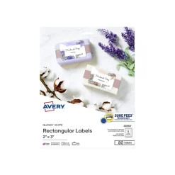 Avery Sure Feed Laser/Inkjet Rectangle Labels, 2" x 3", Glossy White, 80 Labels/Pack (22890)