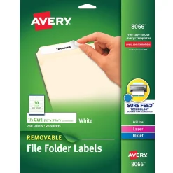 Avery Sure Feed Laser/Inkjet File Folder Labels, 2/3" x 3-7/16", White, 750 Labels/Pack (8066)