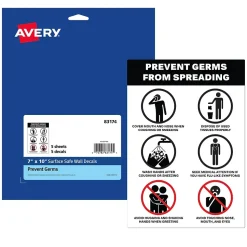 Avery Surface Safe "Prevent Germs from Spreading" Preprinted Wall Decals, 7" x 10", White/Black, 5/Pack (83174)