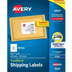 Avery TrueBlock Inkjet Shipping Labels, 3-1/3" x 4", White, 600 Labels/Box (8464)