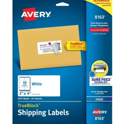 Avery TrueBlock Inkjet Shipping Labels, 2" x 4", White, 250 Labels/Pack (8163)