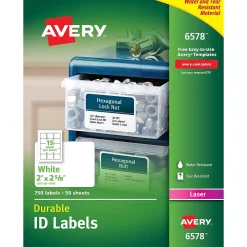 Avery TrueBlock Laser Durable ID Labels, 2" x 2-5/8", White, 750 Labels/Box (6578)