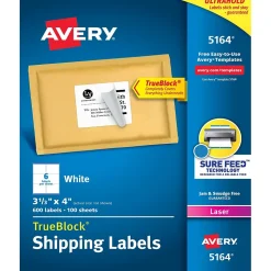 Avery TrueBlock Laser Shipping Labels, 3-1/3" x 4", White, 600 Labels/Box (5164)