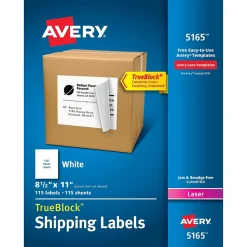 Avery TrueBlock Laser Shipping Labels, 8-1/2" x 11", White, 100 Labels/Box (5165)