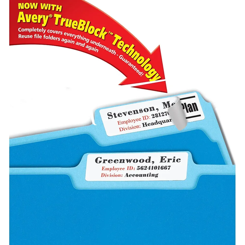 Avery TrueBlock Laser/Inkjet Extra Large File Folder Labels, 15/16" x 3-7/16", White, 450 Labels/Pack (5027)