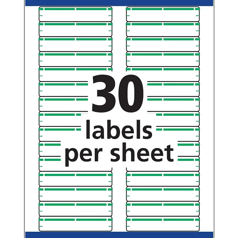 Avery TrueBlock Laser/Inkjet File Folder Labels, 2/3" x 3-7/16", White/Green, 1,500 Labels/Pack (5866)
