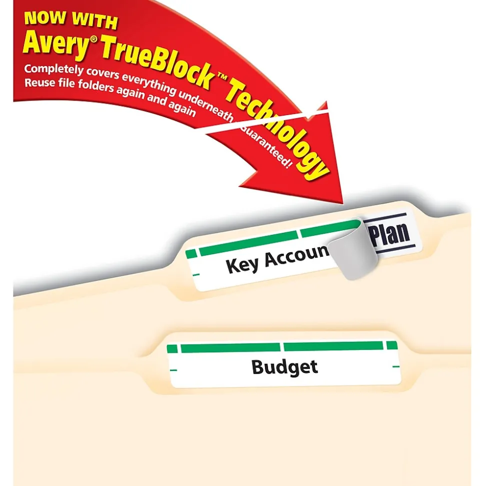 Avery TrueBlock Laser/Inkjet File Folder Labels, 2/3" x 3-7/16", White/Green, 1,500 Labels/Pack (5866)
