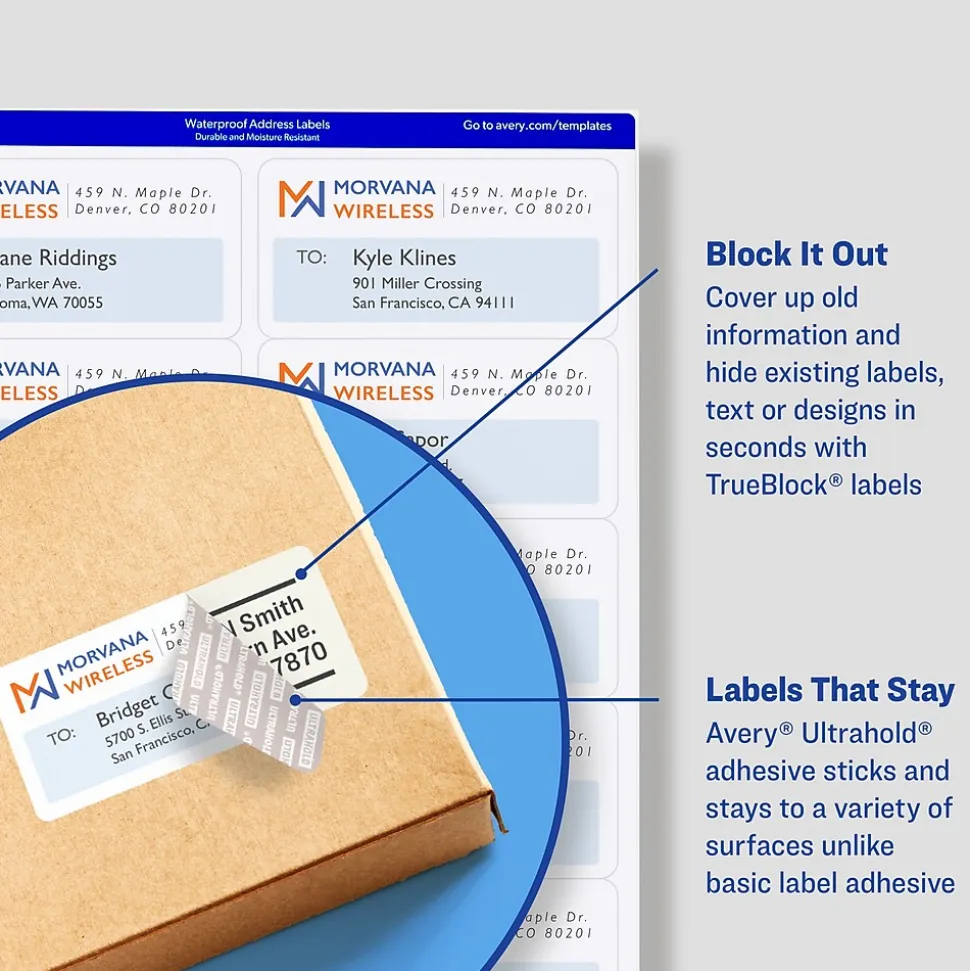 Avery Waterproof Laser Shipping Labels, 2" x 4", Matte White, 500 Labels/Box (5523)