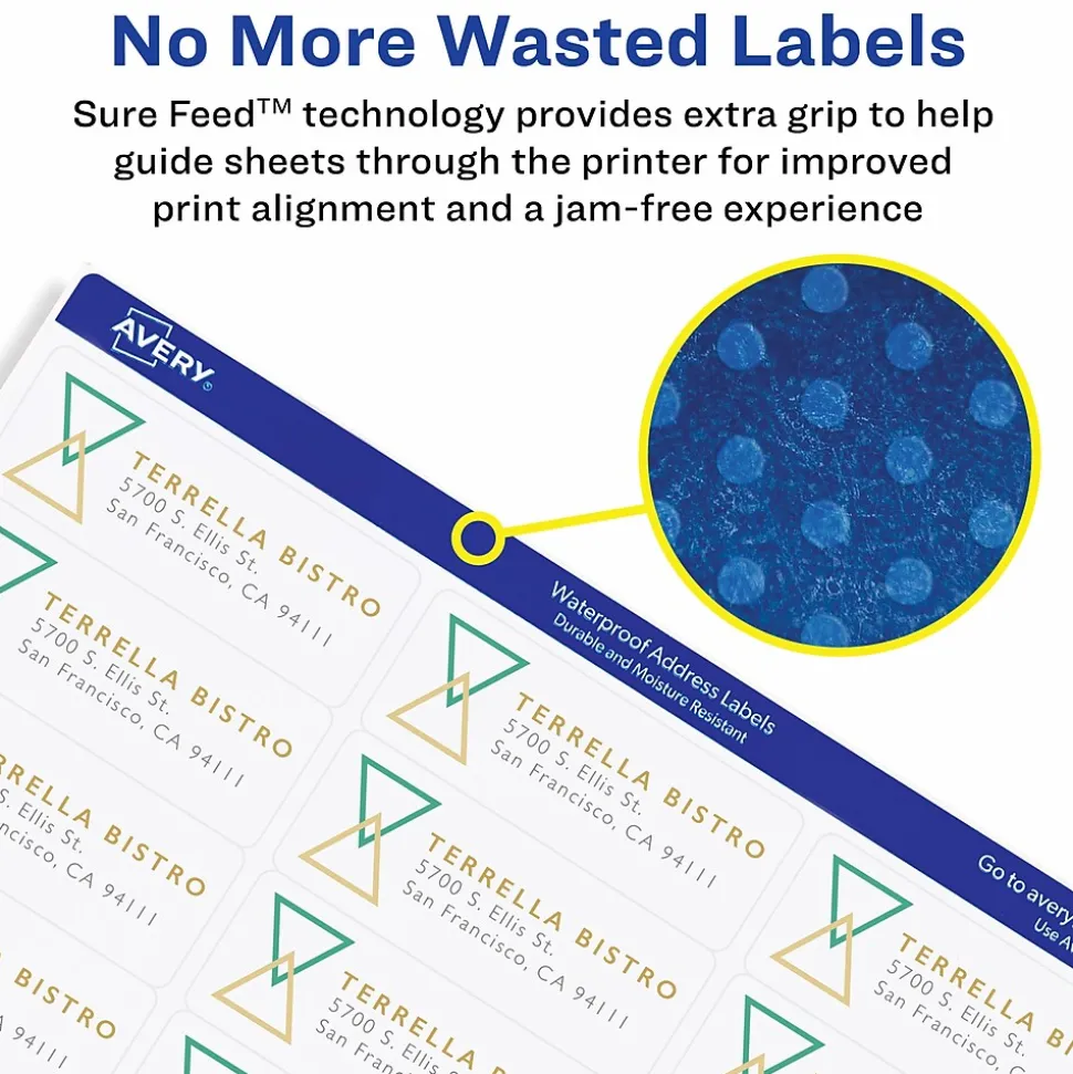 Avery Waterproof Laser Shipping Labels, 2" x 4", Matte White, 500 Labels/Box (5523)