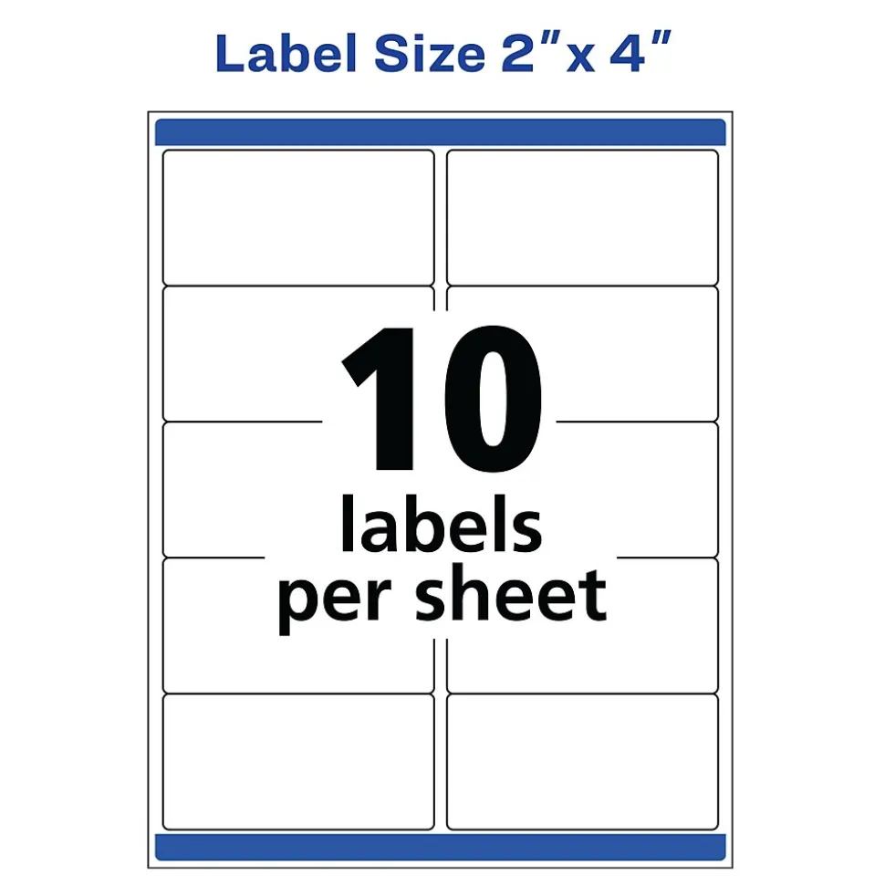 Avery Waterproof Laser Shipping Labels, 2" x 4", Matte White, 500 Labels/Box (5523)