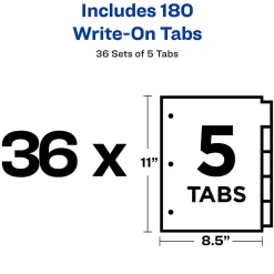 Avery Write & Erase Paper Dividers, 5 Tabs, White, 36 Sets/Box (11506)