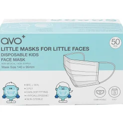 AVO+ 3-ply Disposable Face Mask, Kids', Blue, 50/Box (SMN200055)