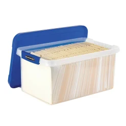 Bankers Box Heavy-Duty Latch Lid Plastic File Box, Letter Size, Blue/Clear, Each (86101)
