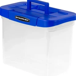 Bankers Box Heavy-Duty Plastic Portable File Storage Box, Letter Size, Blue/Clear (0086301)