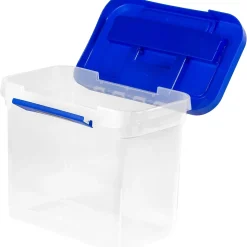 Bankers Box Heavy-Duty Plastic Portable File Storage Box, Letter Size, Blue/Clear (0086301)