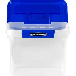 Bankers Box Heavy-Duty Plastic Portable File Storage Box, Letter Size, Blue/Clear (0086301)
