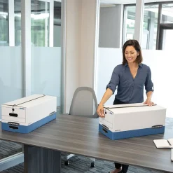 Bankers Box Liberty Heavy-Duty Corrugated File Storage Boxes, String & Button, Letter Size, White/Blue, 12/Carton (00011)