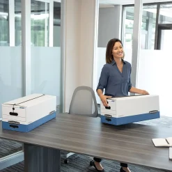 Bankers Box Liberty Heavy-Duty Corrugated File Storage Boxes, String & Button, Letter Size, White/Blue, 12/Carton (00011)