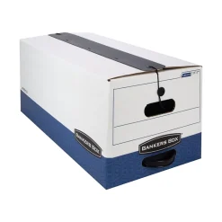 Bankers Box Liberty Plus Heavy-Duty FastFold File Storage Boxes, String & Button, Letter Size, White/Blue, 12/Carton (11111)