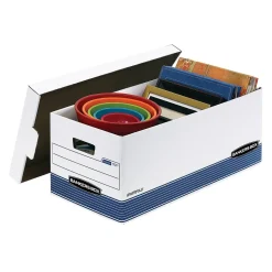 Bankers Box Medium-Duty Corrugated File Storage Boxes, Lift-Off Lid, Letter Size, White/Blue, 20/Carton (0070110)