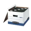 Bankers Box Medium-Duty FastFold Corrugated File Boxes, Lift-off Lid, Letter/Legal Size, White/Blue, 4/Carton (00785)