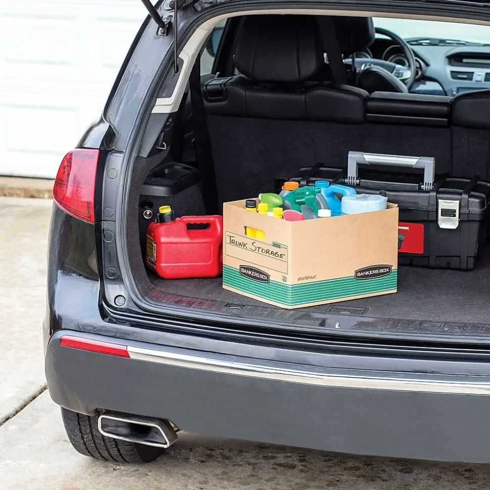 Bankers Box® Medium-Duty Recycled FastFold File Storage Boxes, Lift-Off Lid, Letter/Legal Size, Brown, 12/Carton (12770)