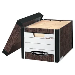 Bankers Box R-Kive® Heavy-Duty FastFold File Storage Boxes, Lift-Off Lid, Letter/Legal Size, Woodgrain, 12/Carton (00725)