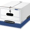 Bankers Box Stor/File Medium-Duty FastFold File Storage Boxes, String & Button, Letter/Legal Size, White/Blue, 12/Carton (00025)